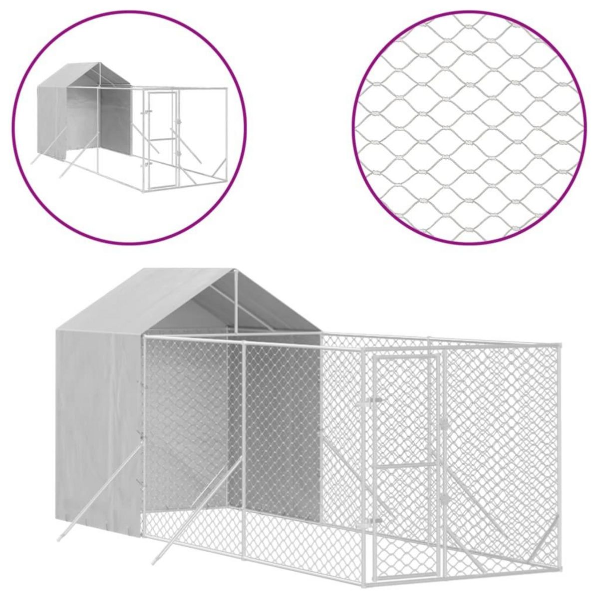 VIDAXL Chenil d'exterieur pour chiens avec toit argente 2x6x2,5 m