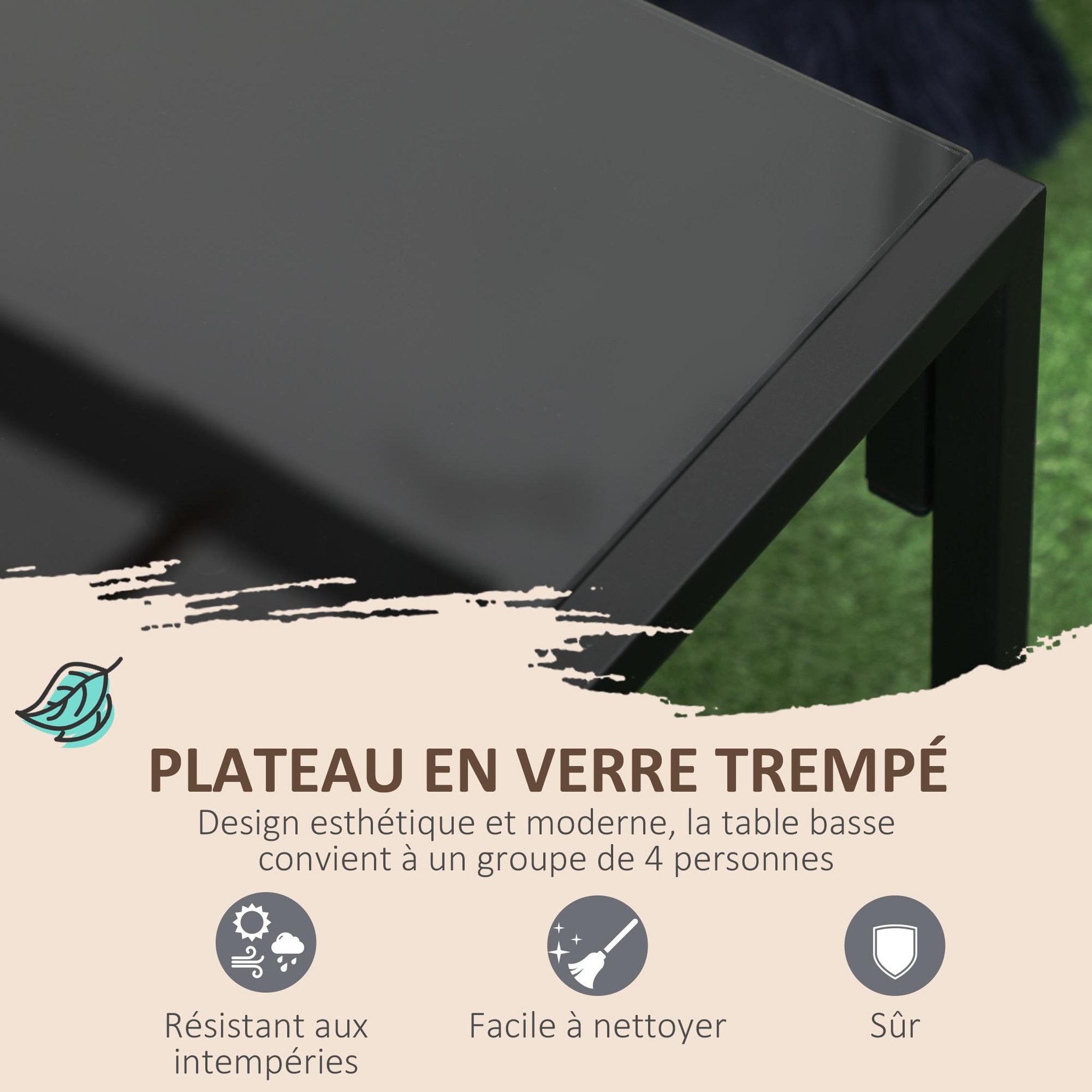 Voir la diapositive 6 : OUTSUNNY Salon de jardin 4 personnes - 4 pièces, 3 coussins - acier époxy noir polyester gris
