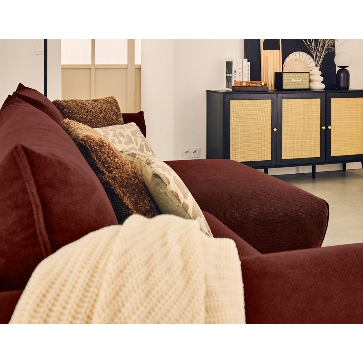 LISA DESIGN Gianni - canapé d'angle droit 4 places convertible avec coffre en tissu