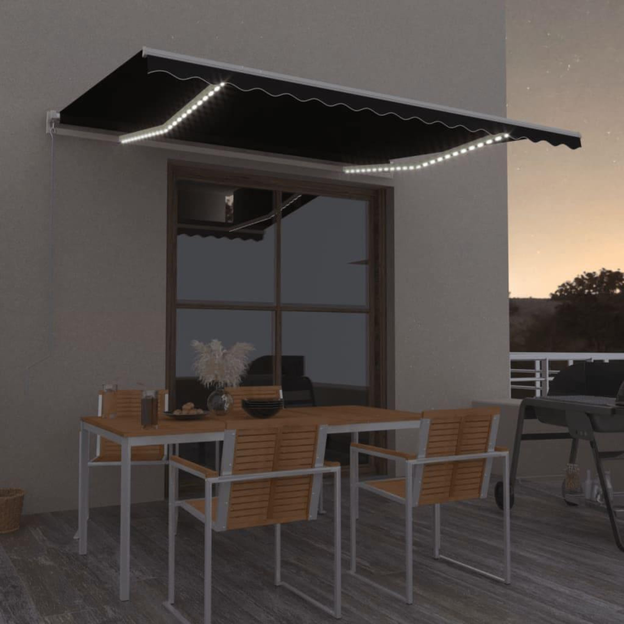 VIDAXL Auvent manuel retractable avec LED 400x300 cm Anthracite