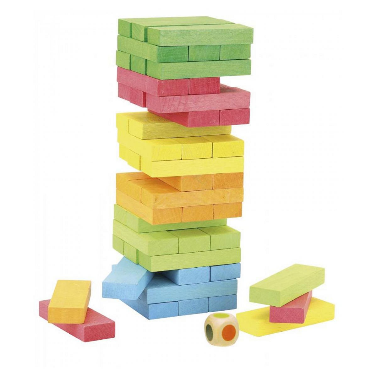 JeuJura Coffret de la Tour Infernale Colorée - Jeu de 54 Pièces en Hêtre pour Enfants