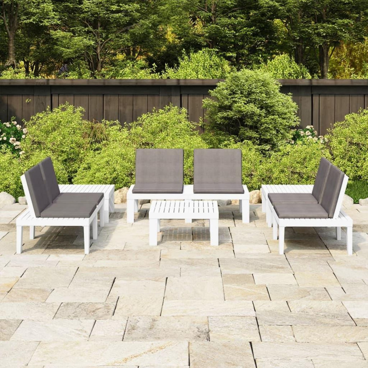 VIDAXL Salon de jardin 6 pcs avec coussins Plastique Blanc