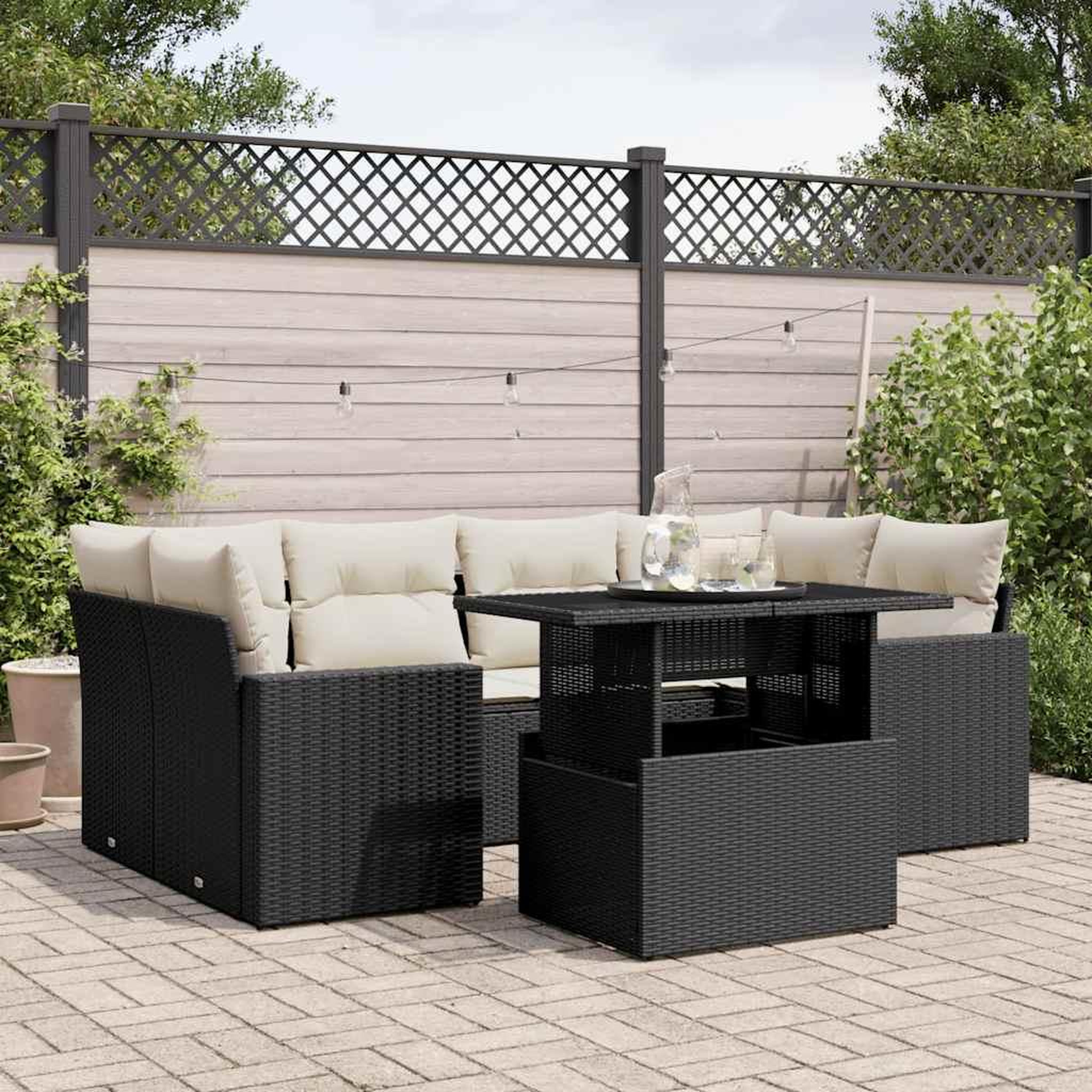 VIDAXL Salon de jardin 7 pcs avec coussins noir resine tressee