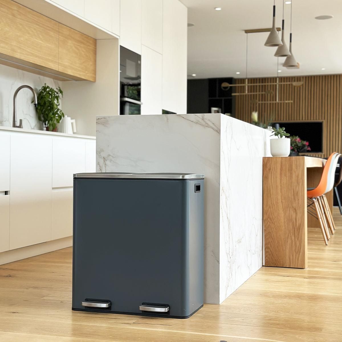 Kitchen move Poubelle de tri sélectif MAJOR Gris Acier inoxydable 60 L