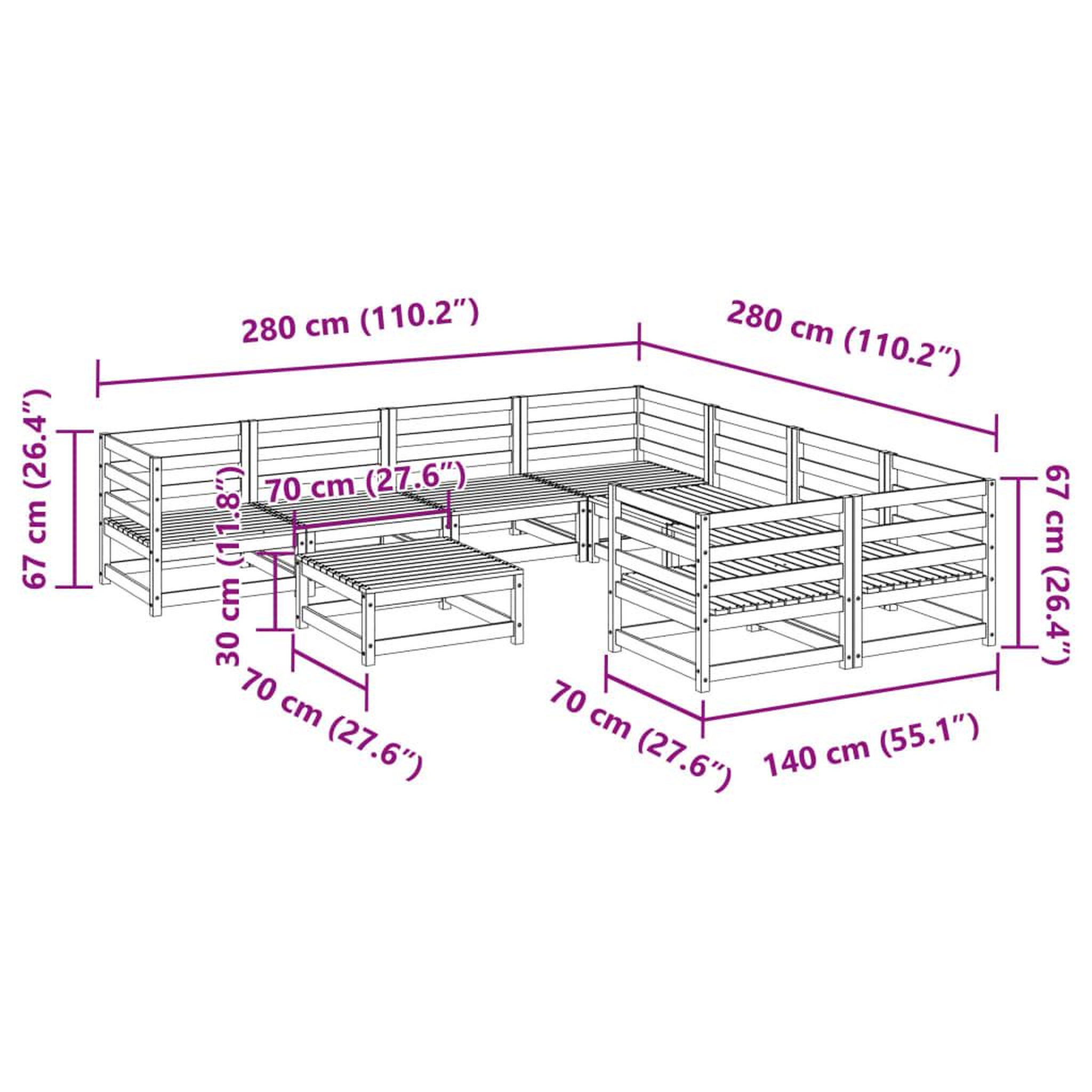Voir la diapositive 6 : VIDAXL Salon de jardin 9 pcs bois massif sapin de douglas