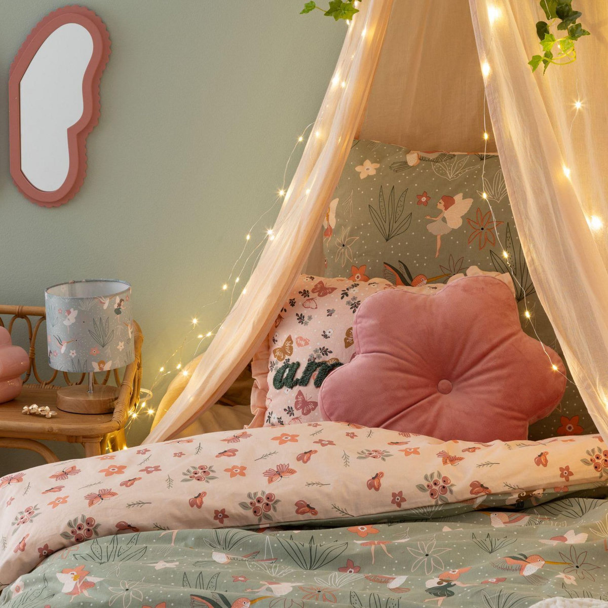 ATMOSPHERA Parure de lit enfant réversible fée - 100% coton 57 fils/cm² - 140 x 200 cm