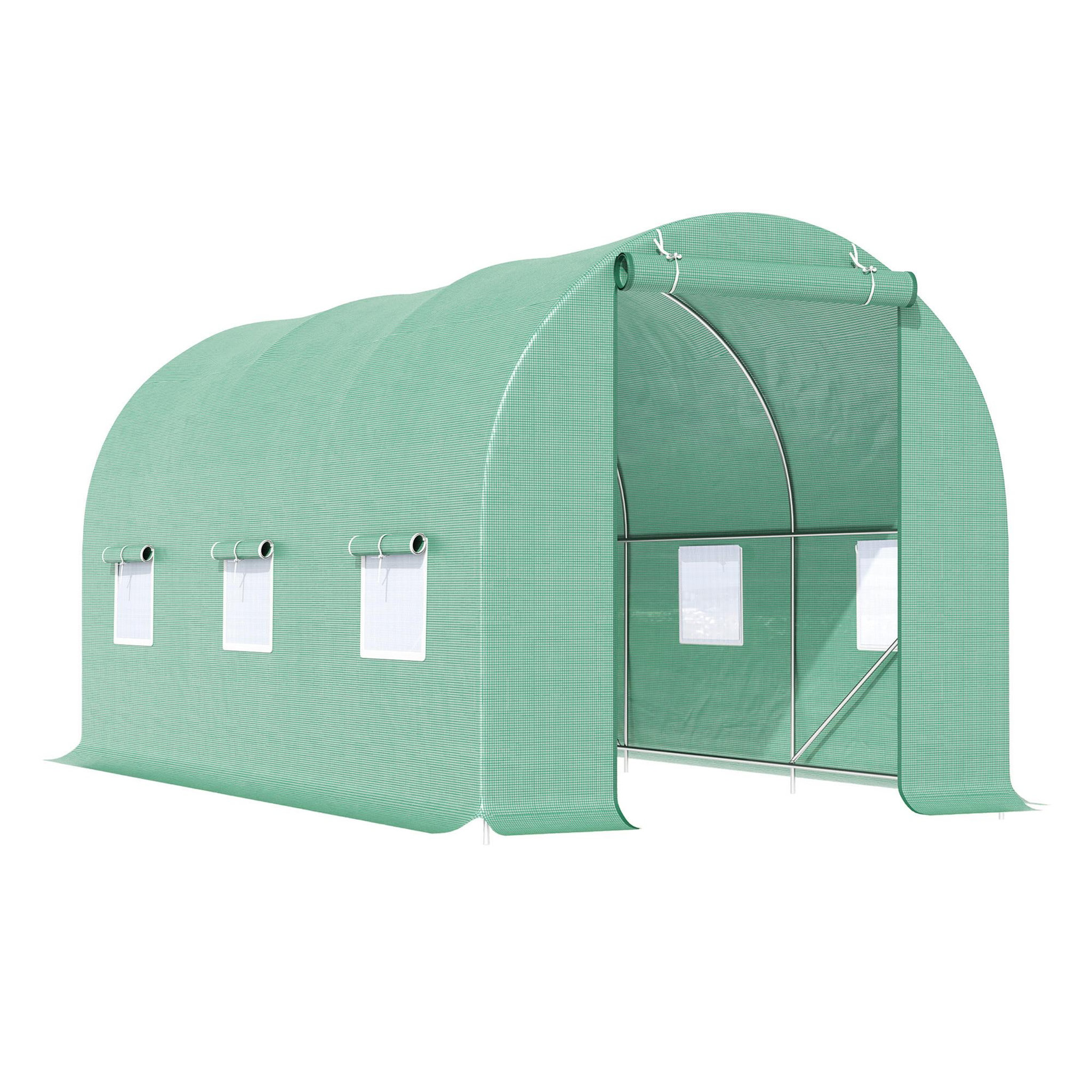OUTSUNNY Serre de jardin tunnel 4,5l x 2l x 2h m châssis tubulaire acier galvanisé renforcé 1,8 cm 6 fenêtres 1 porte vert