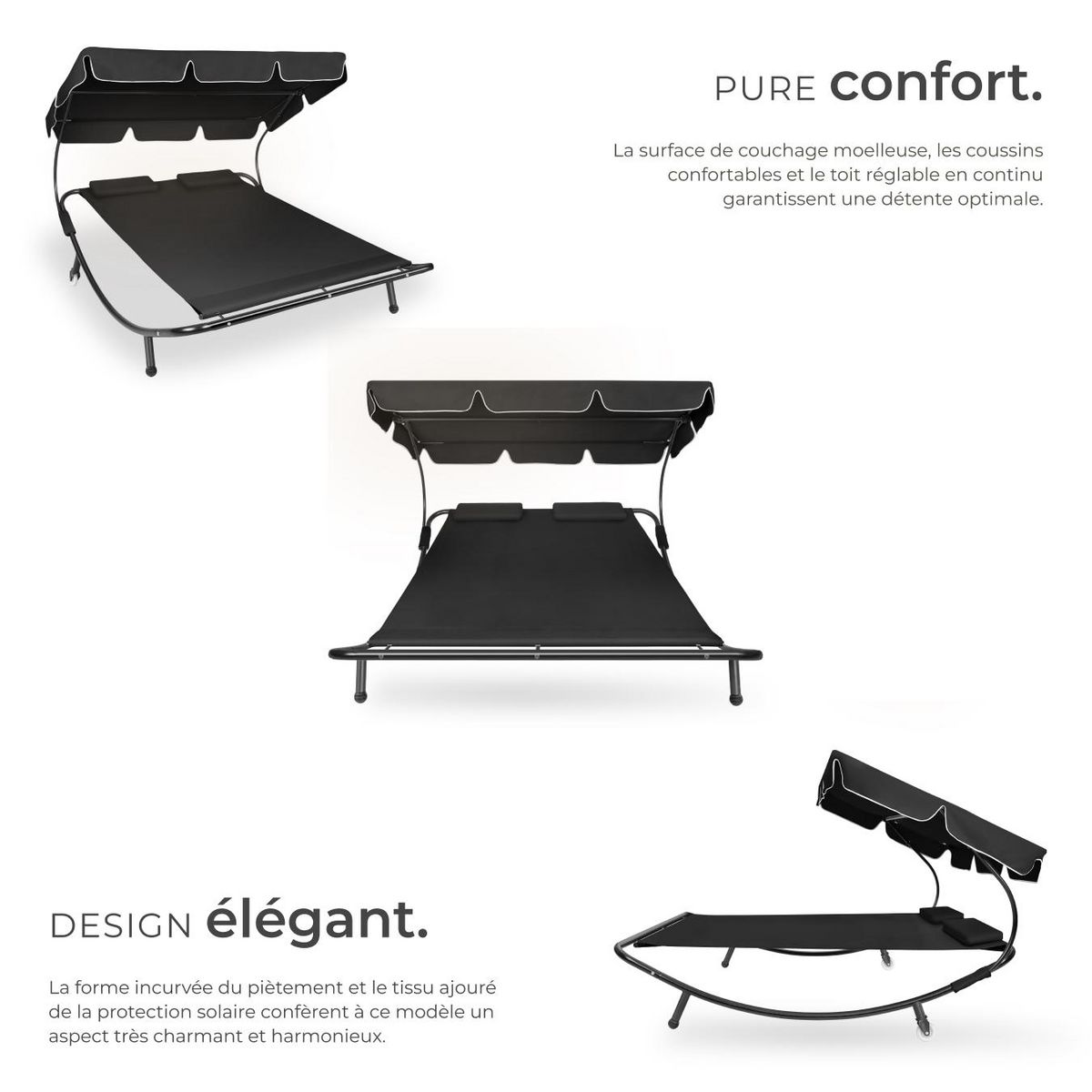 tectake Transat en acier pour 2 personnes noir/noir