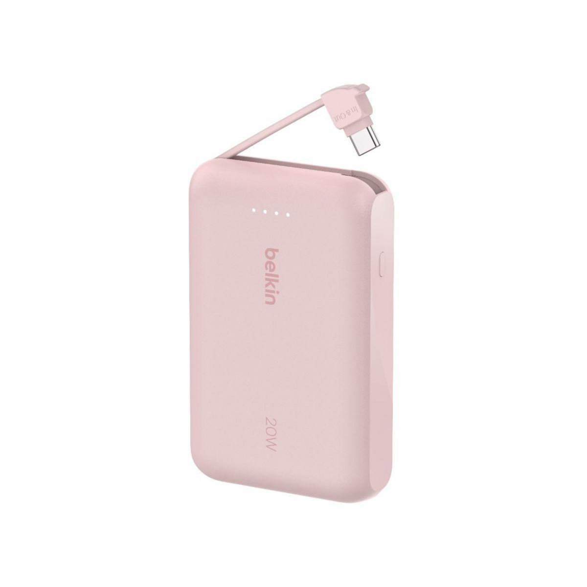 Belkin Batterie externe 10000 mAh avec cable USB-C intégre pink