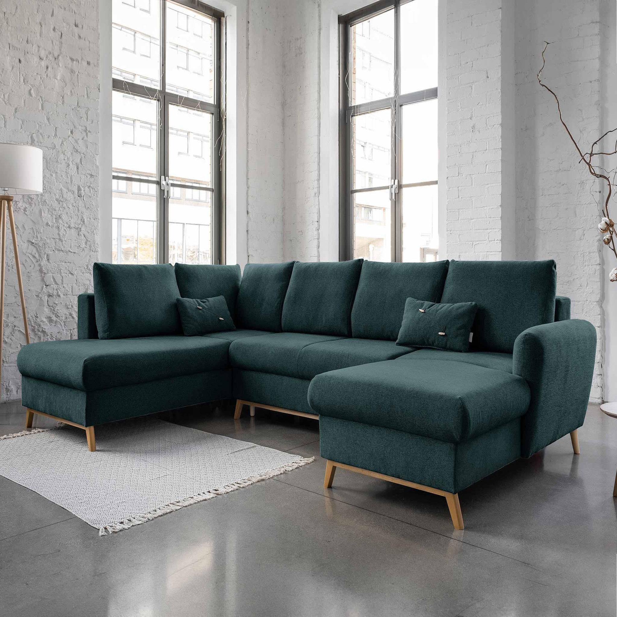 Voir la diapositive 1 : BEST MOBILIER Lagom - canapé d'angle panoramique - convertible - avec coffre - en tissu - 7 places - gauche