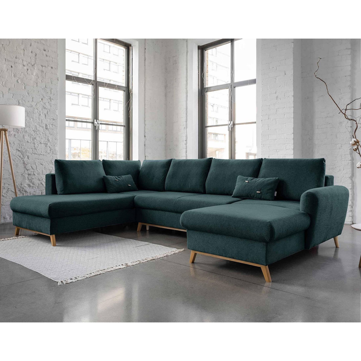 BEST MOBILIER Lagom - canapé d'angle panoramique - convertible - avec coffre - en tissu - 7 places - gauche