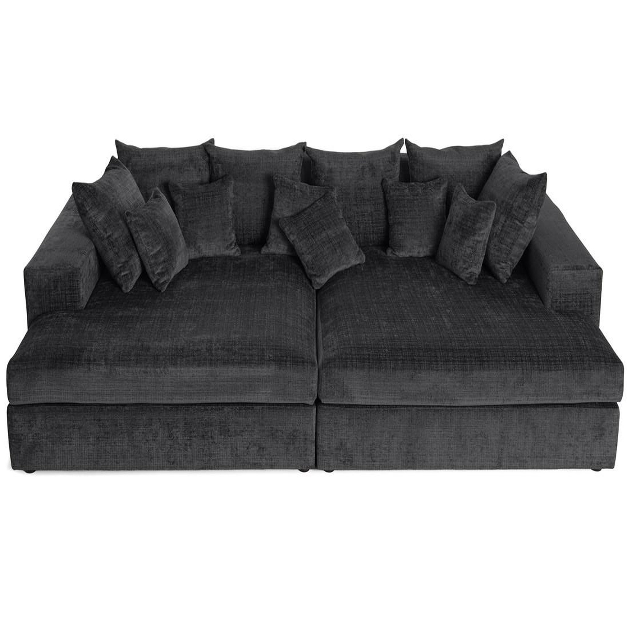 Voir la diapositive 2 : BEST MOBILIER Collins - canapé droit 4 places avec double méridienne - assise profonde - en velours texturé