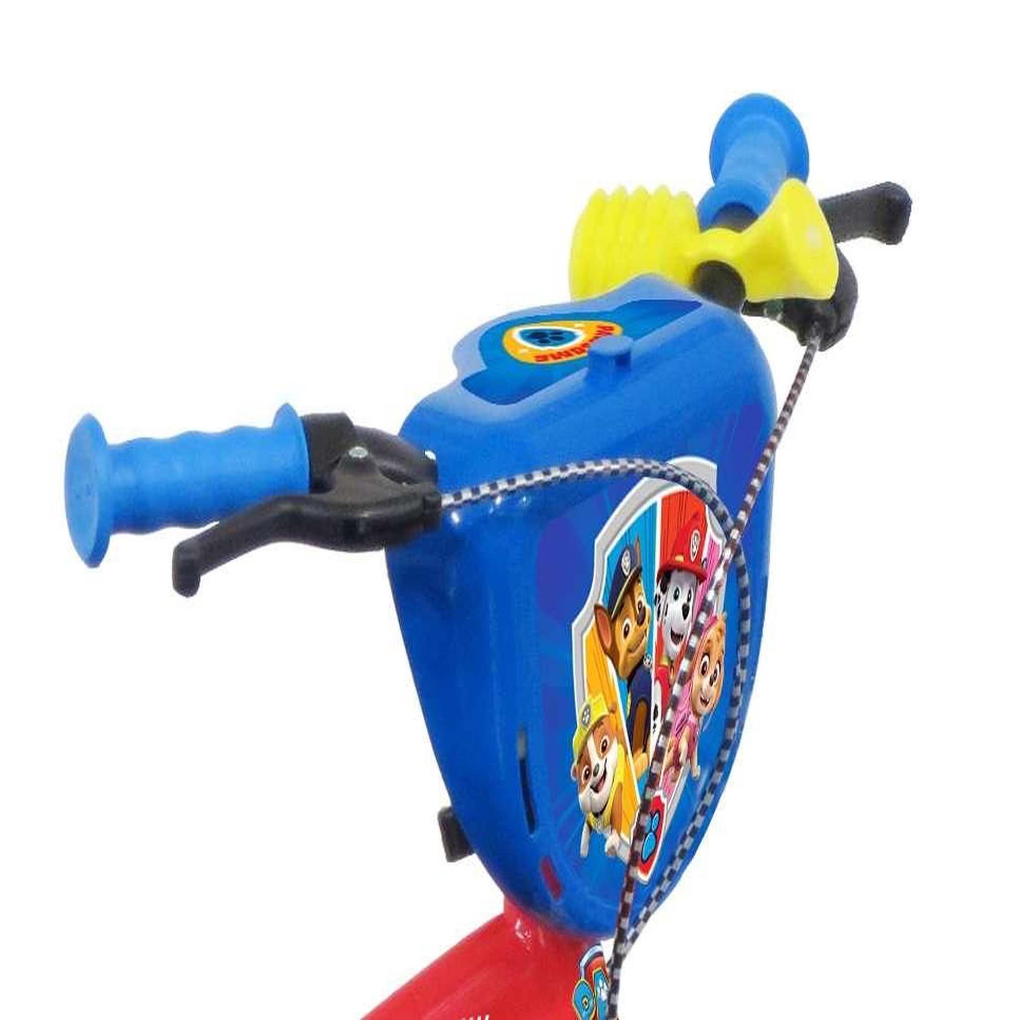Voir la diapositive 5 : Nickelodeon Vélo enfant - Modèle 12'' Pat Patrouille pour enfant de 85/100 cm avec stabilisateurs - Plaque décorative avant - Porte bidon - 2 freins et roues batons