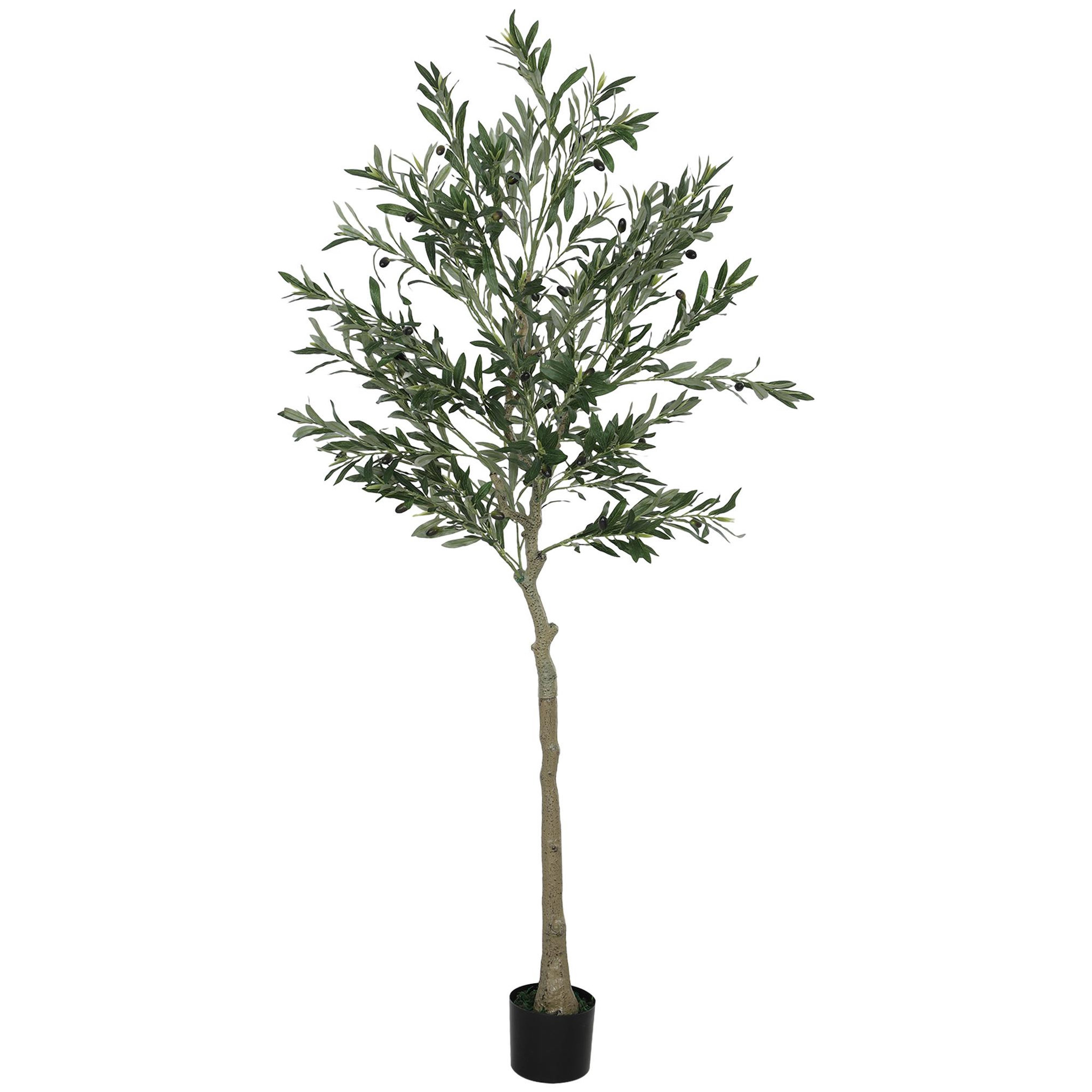 HOMCOM Olivier artificiel H.180 cm - grand réalisme - 900 feuilles en soie, 40 olives - mousse effet lichen pot inclus