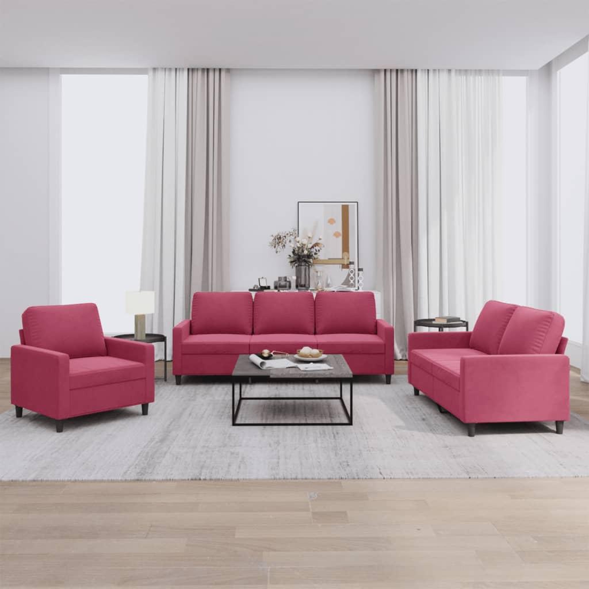 VIDAXL Ensemble de canapes 3 pcs avec coussins Rouge bordeaux Velours