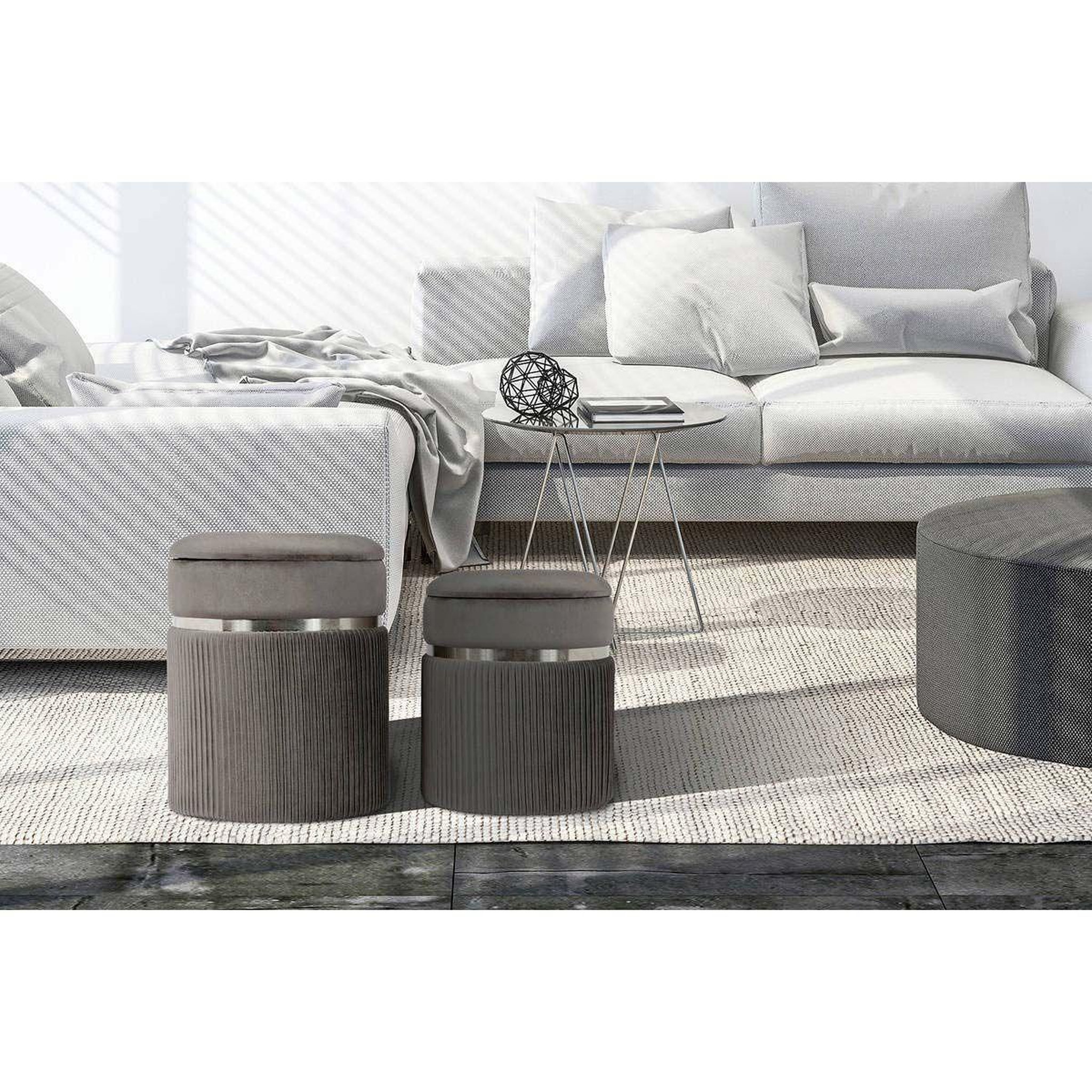 Voir la diapositive 6 : Paris Prix Lot de 2 tabourets  zora  44cm gris & argent