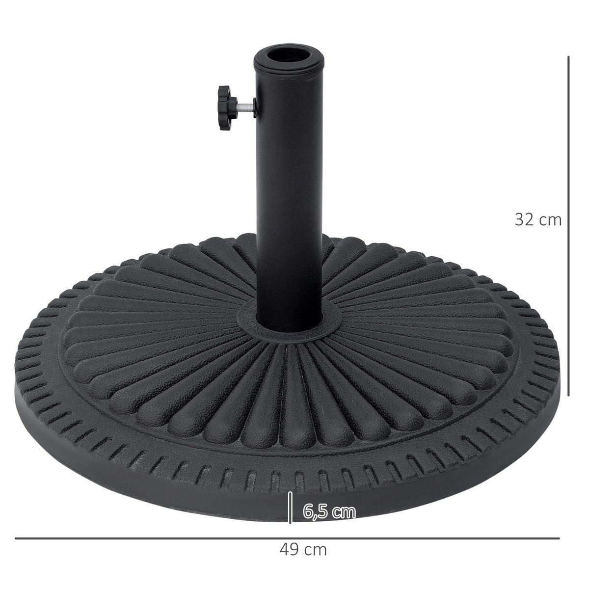OUTSUNNY Pied de parasol base de lestage parasol rond ciment HDPE motif rosace Ø 49 cm poids net 15 Kg noir