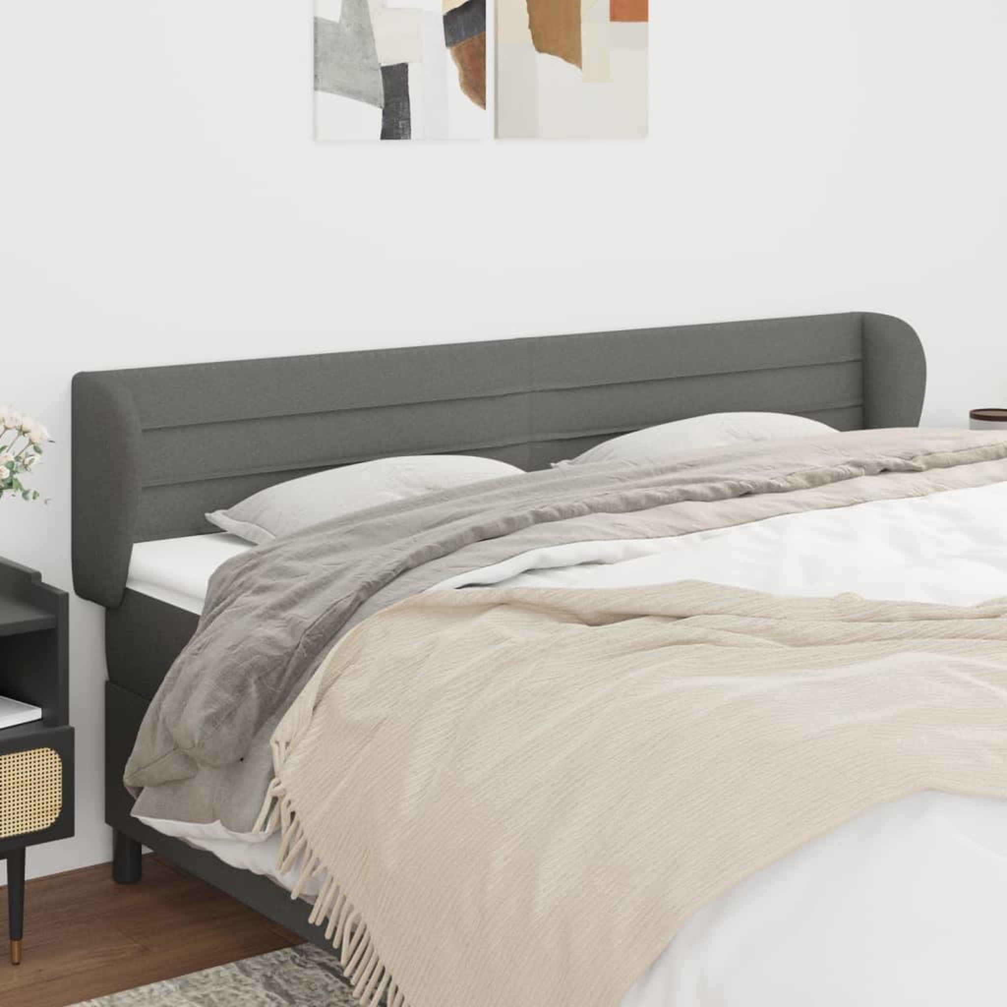 Voir la diapositive 1 : VIDAXL Tete de lit avec oreilles Gris fonce 163x23x78/88 cm Tissu