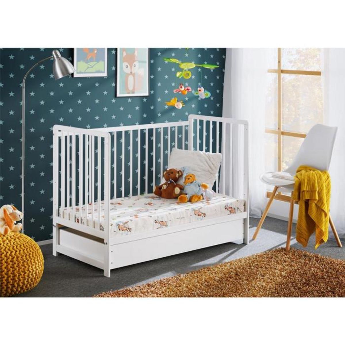 Paris Prix Lit Bébé & Tiroir de Lit  Cypi  60x120cm Blanc