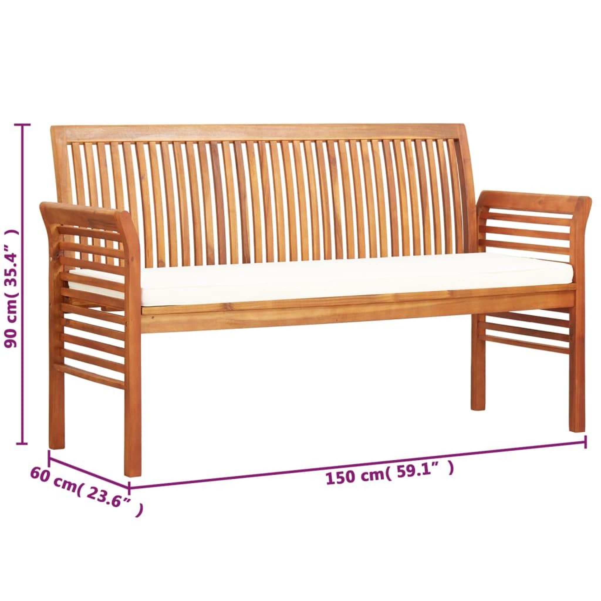 Voir la diapositive 6 : VIDAXL Banc de jardin 3 places avec coussin 150cm Bois d'acacia massif