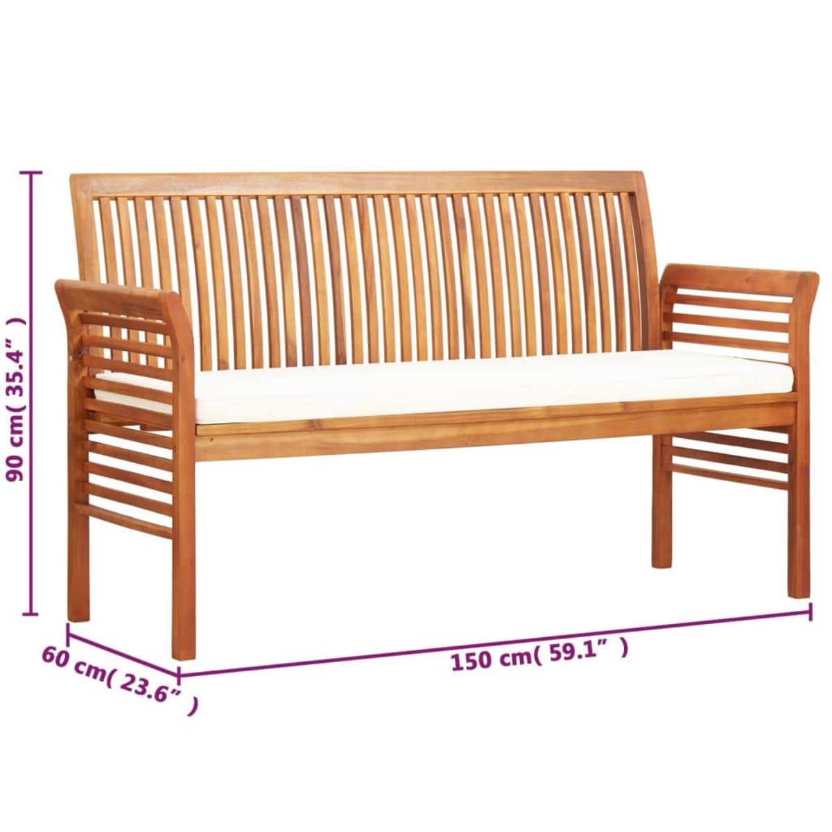 VIDAXL Banc de jardin 3 places avec coussin 150cm Bois d'acacia massif