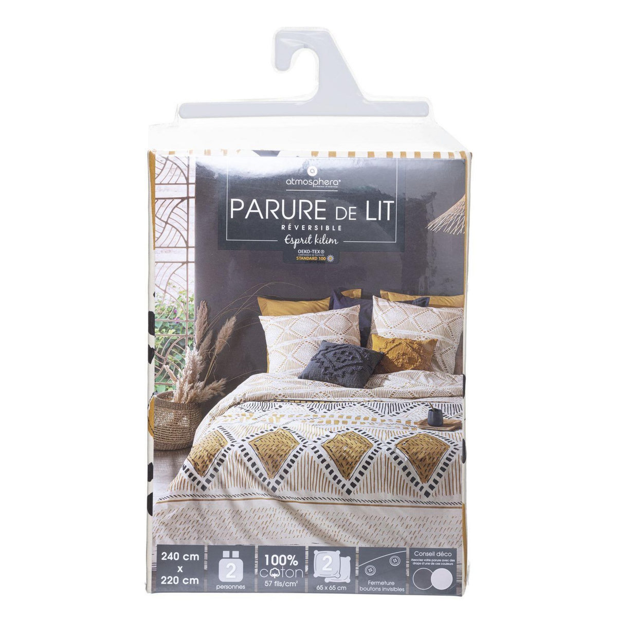 ATMOSPHERA Parure de lit 2 places en coton imprimé Ray Kilim - 240x220 cm - Ocre