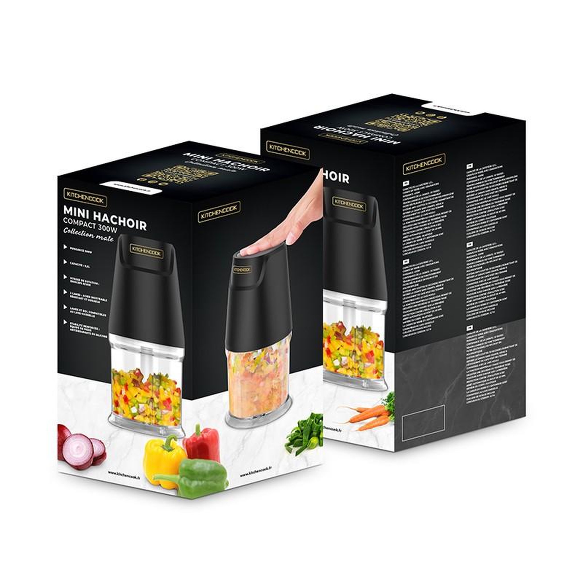 Voir la diapositive 6 : KITCHENCOOK Kitchencook - matt pod - noir - mini hachoir - 300 w - 2 lames inox