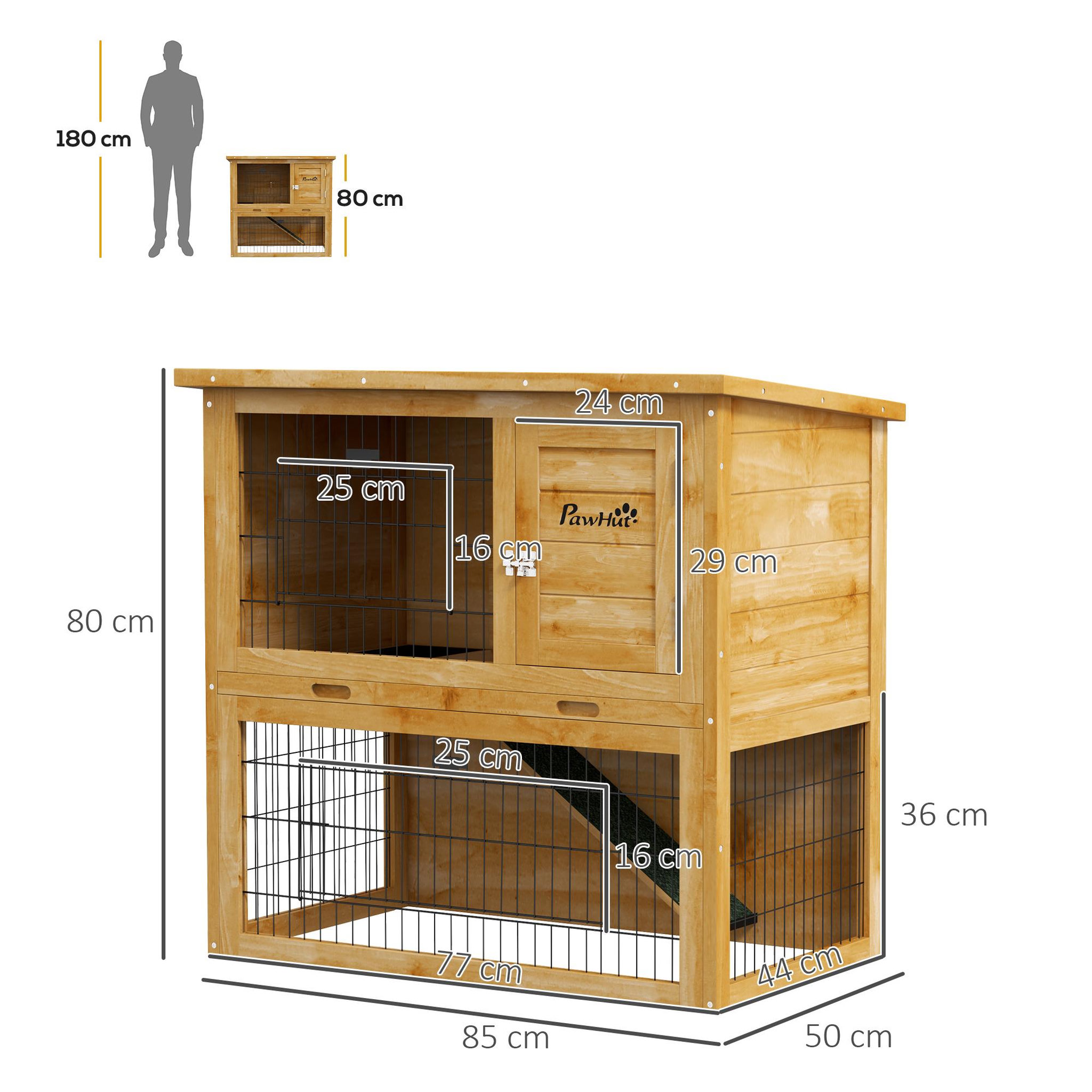 Voir la diapositive 3 : PAWHUT Clapier à lapin cage à lapin 2 étages 3 portes verrouillables bois pré-huilé