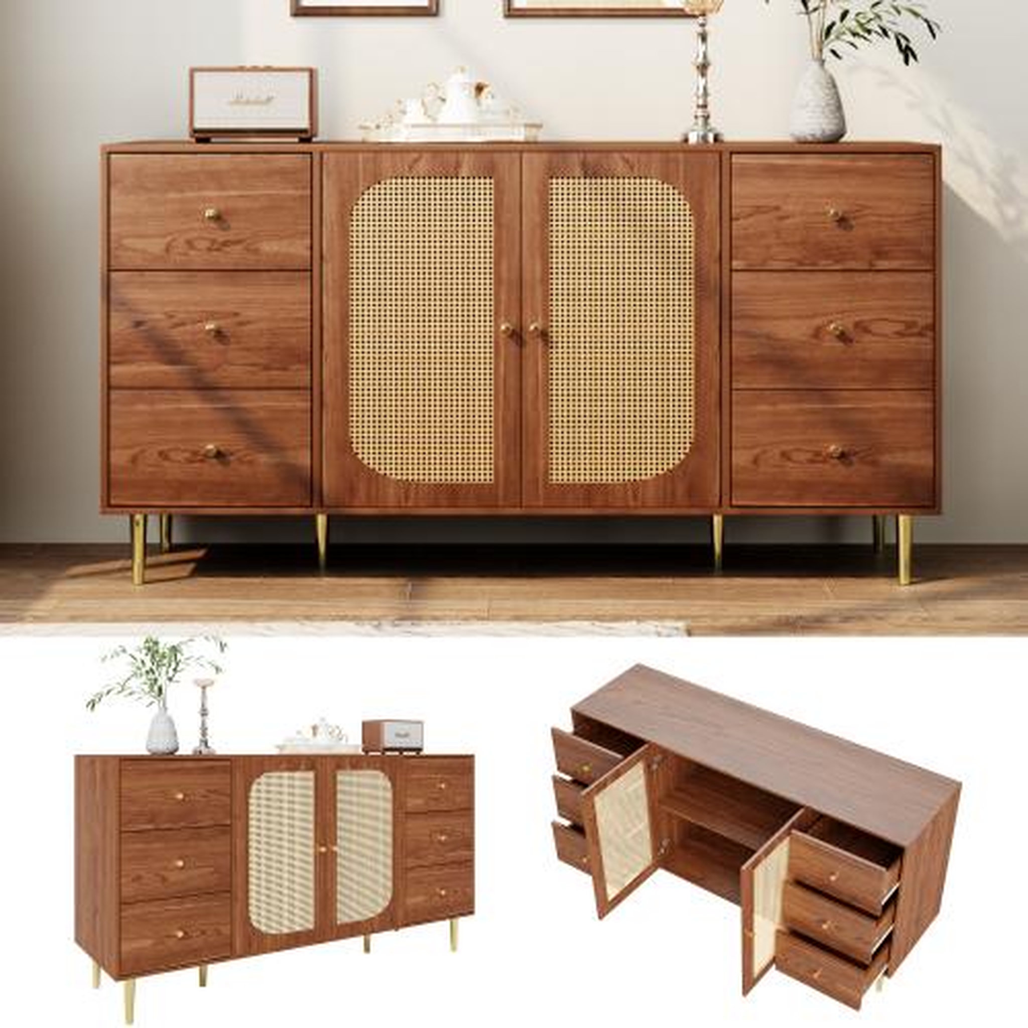 Voir la diapositive 2 : MERAX Buffet 2 porte(s) 6 tiroir(s) - 160 cm naturel mdf