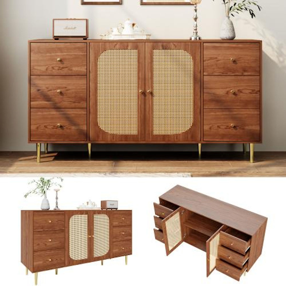 MERAX Buffet 2 porte(s) 6 tiroir(s) - 160 cm naturel mdf