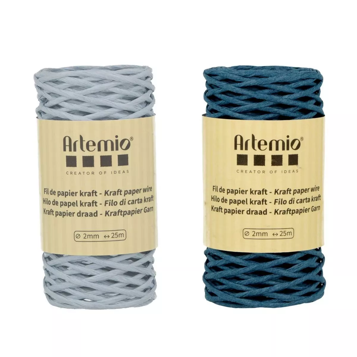 Artemio 2 bobines fil kraft bleu tendre/ bleu azur 2mm x 25 m