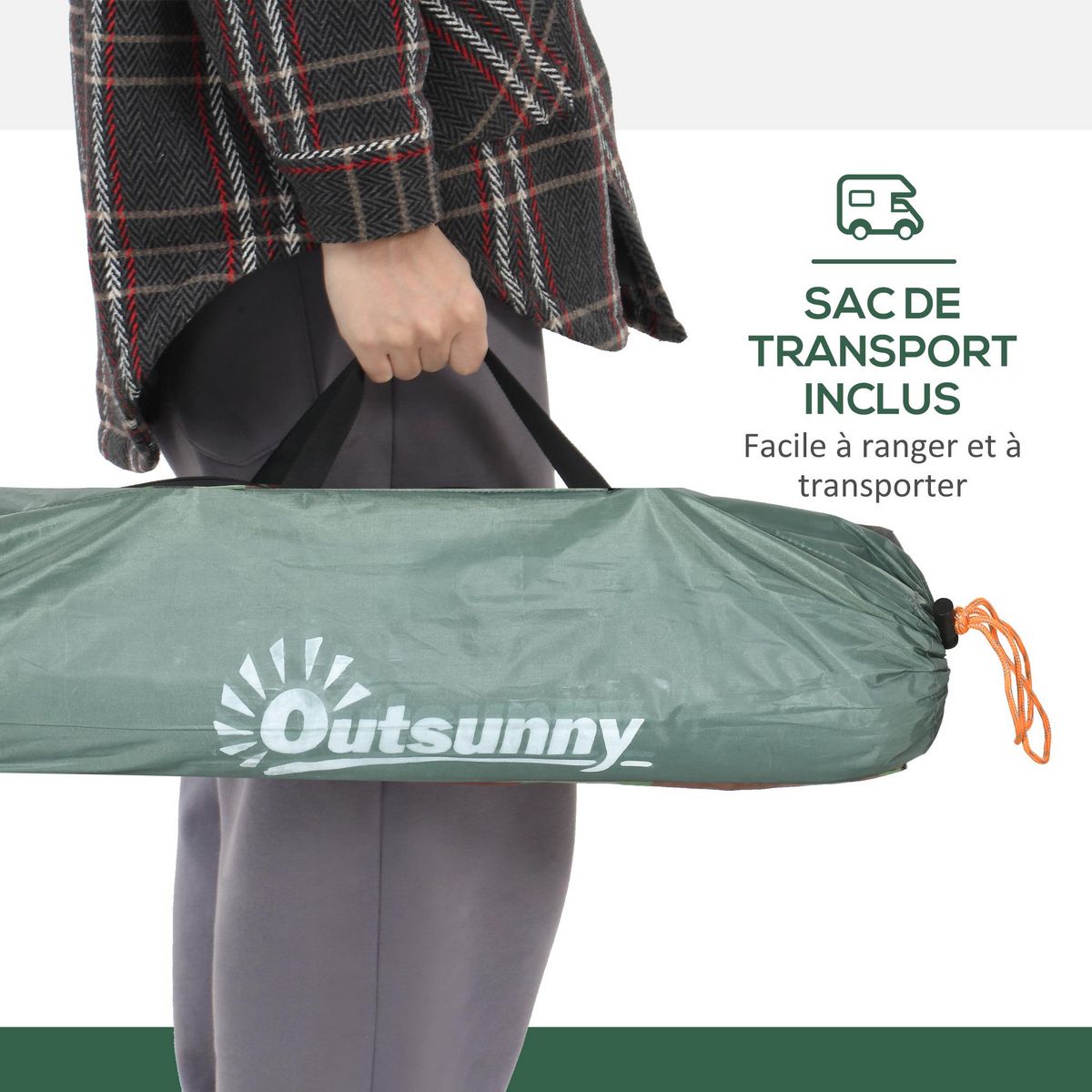 OUTSUNNY Tente de camping 2 personnes dim. 206L x 152l x 110H cm - portes zippée, poche rangement sac de transport inclus - fibre verre polyester Oxford vert
