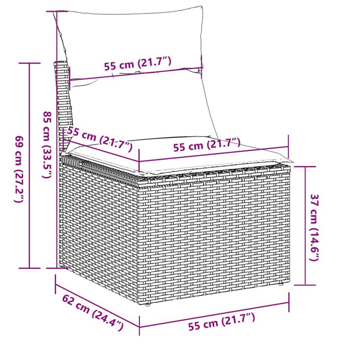 VIDAXL Chaise de jardin sans accoudoirs avec coussins gris clair rotin