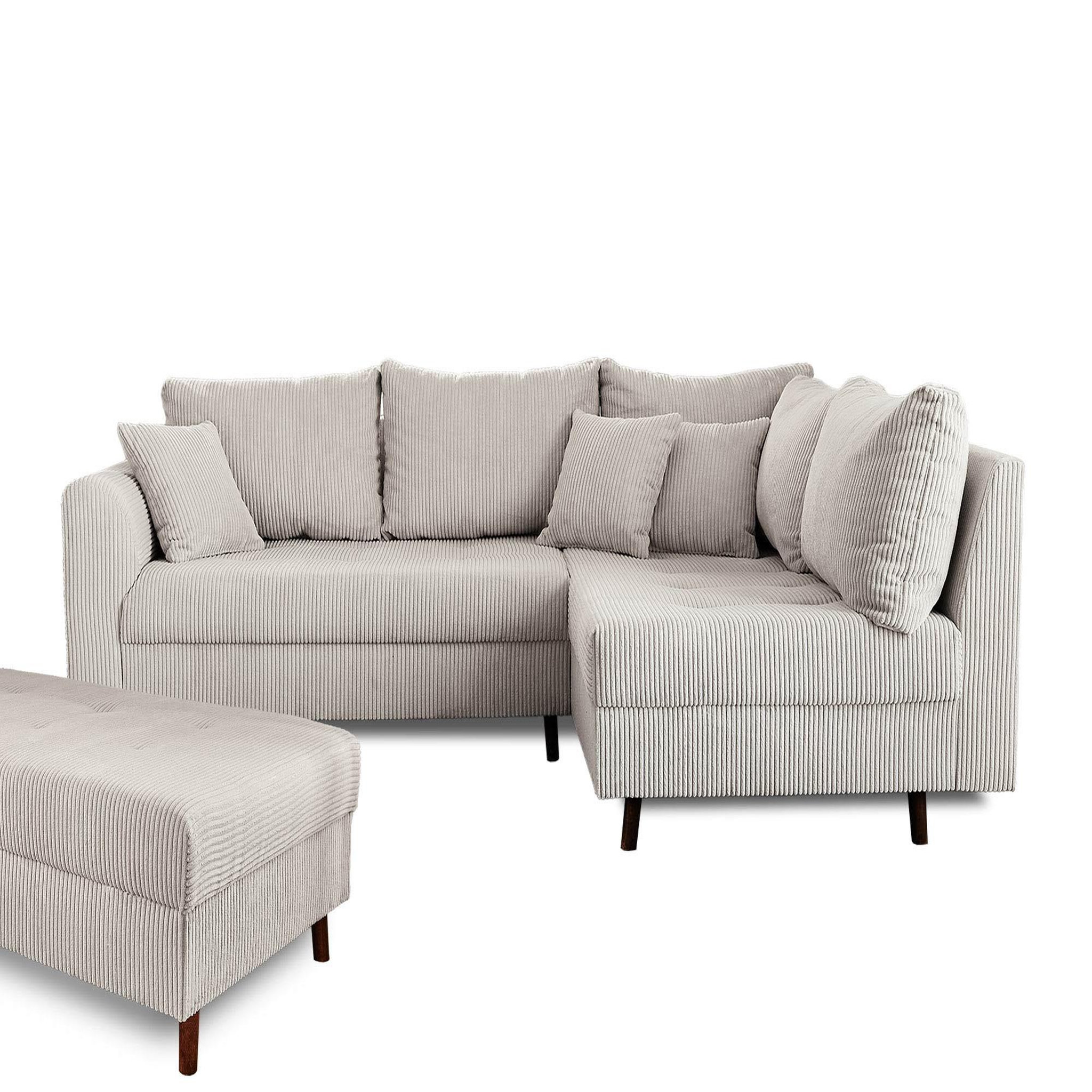 Voir la diapositive 6 : LISA DESIGN Rune - canapé d'angle droit - 4 places - avec pouf d'appoint - en velours côtelé