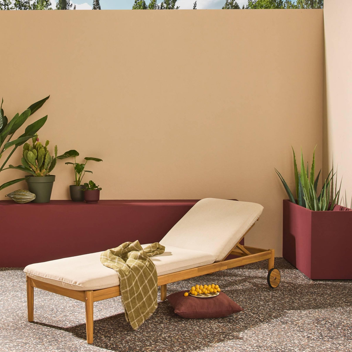 SWEEEK Bain de soleil bois d'acacia multi positions avec roulettes naturel - Sola