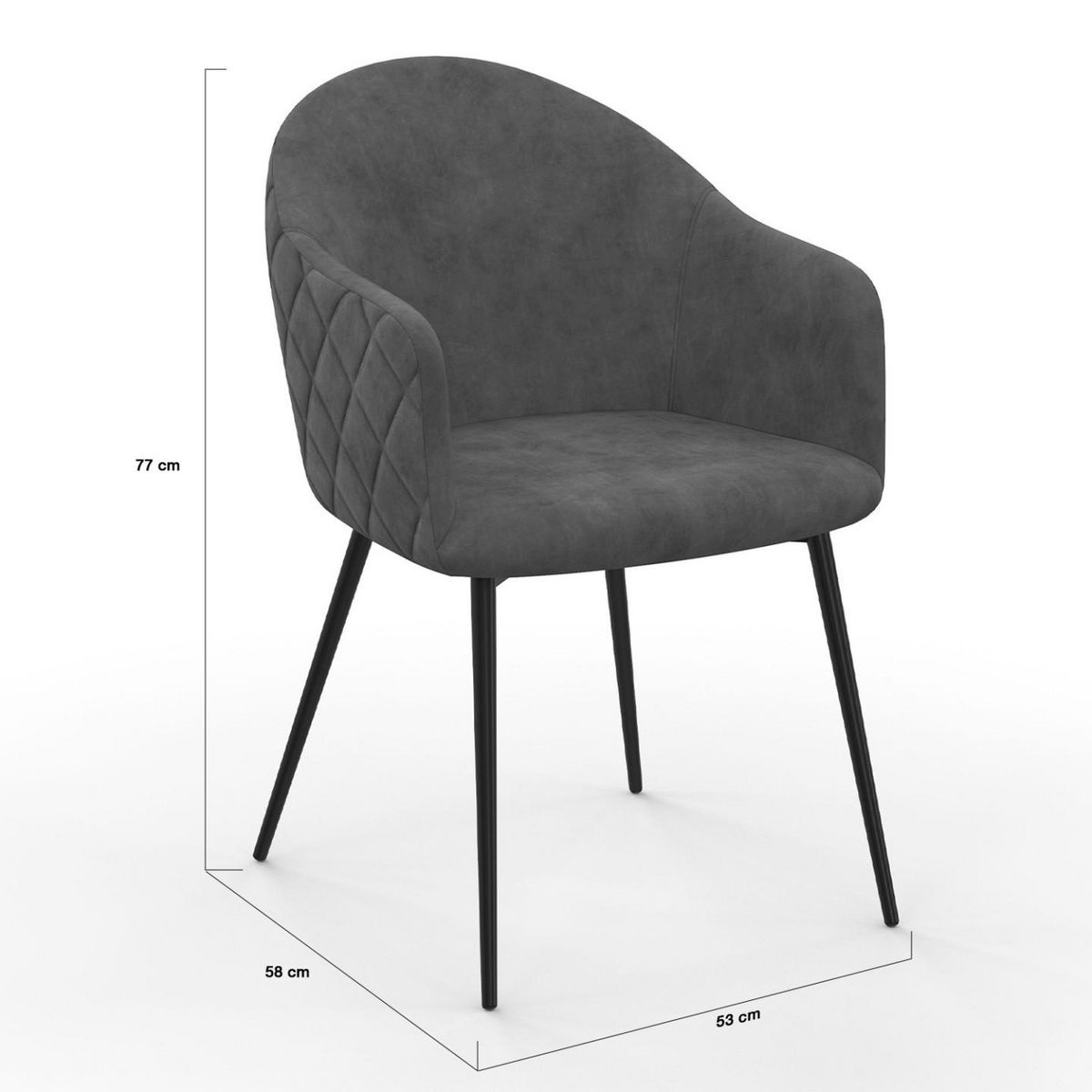 ID MARKET Lot de 2 chaises de salle à manger, fauteuils de table MOLY en velours gaufré gris foncé