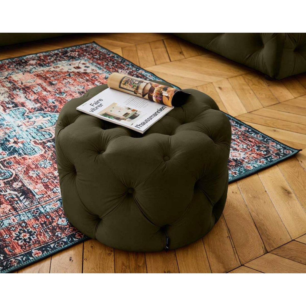 LISA DESIGN Gallata - pouf chesterfield rond - en velours