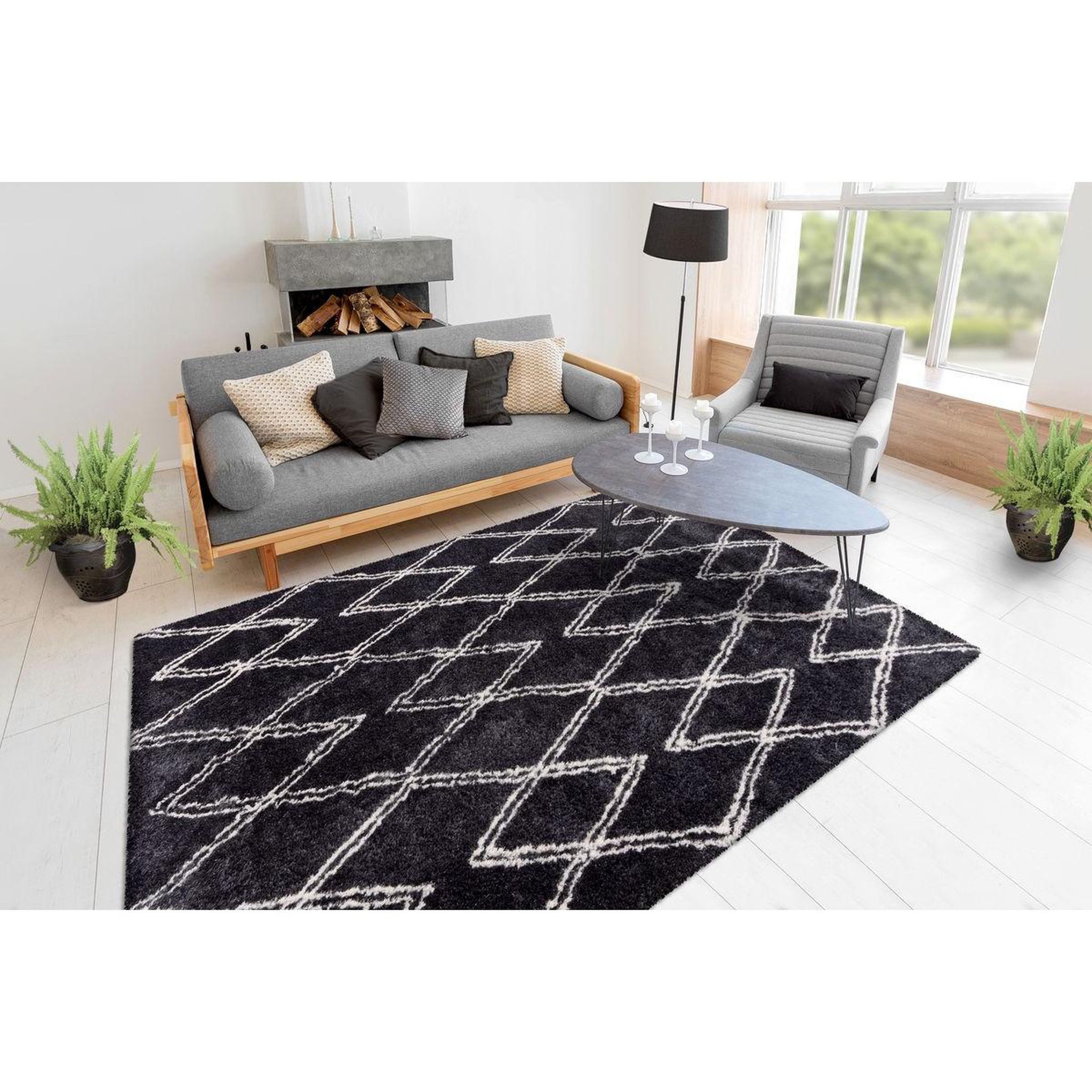 Voir la diapositive 2 : Paris Prix Tapis Tissé Géométrique  Orlando  Anthracite