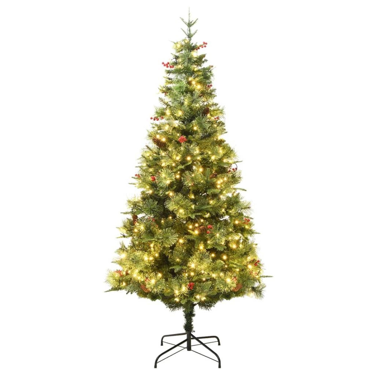 VIDAXL Sapin de Noël pre-eclaire et pommes de pin vert 225cm PVC et PE