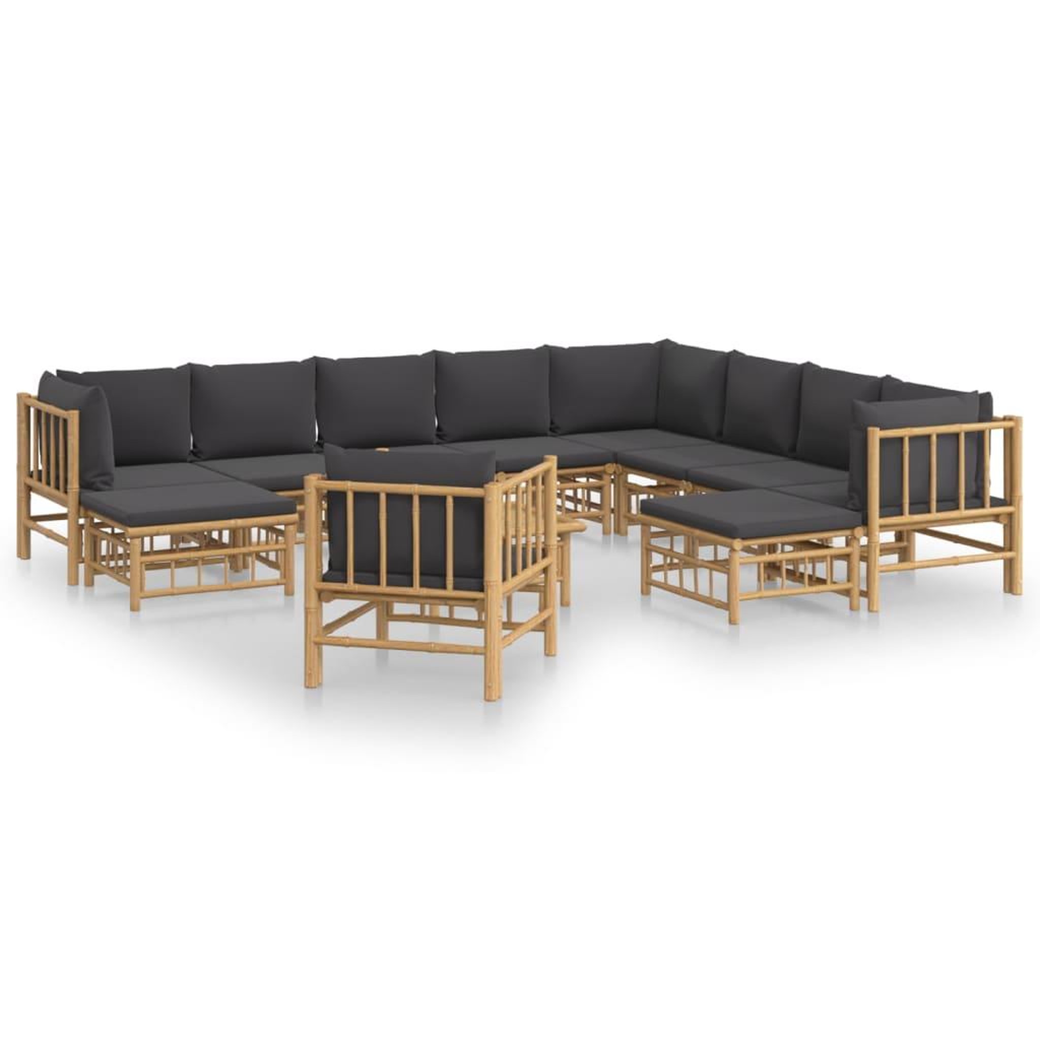 Voir la diapositive 2 : VIDAXL Salon de jardin 12 pcs avec coussins gris fonce bambou