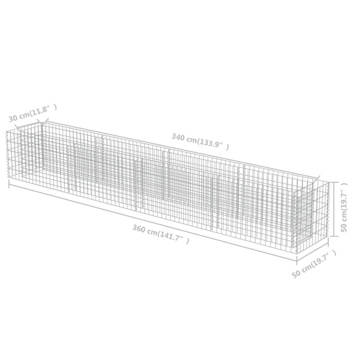 VIDAXL Lit sureleve a gabion Acier galvanise 360x50x50 cm