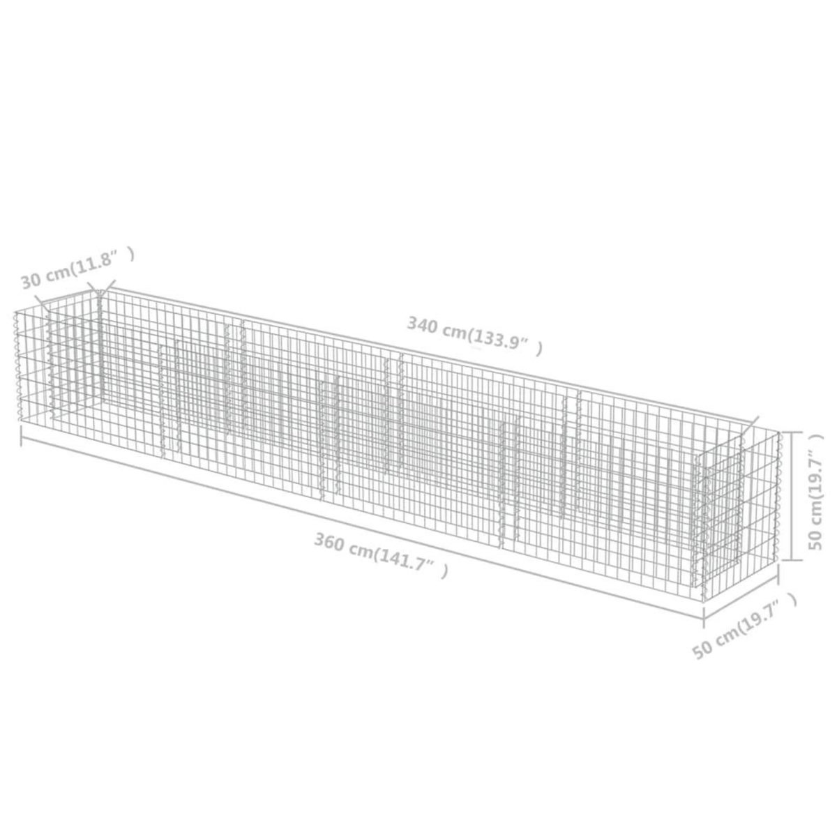 VIDAXL Lit sureleve a gabion Acier galvanise 360x50x50 cm