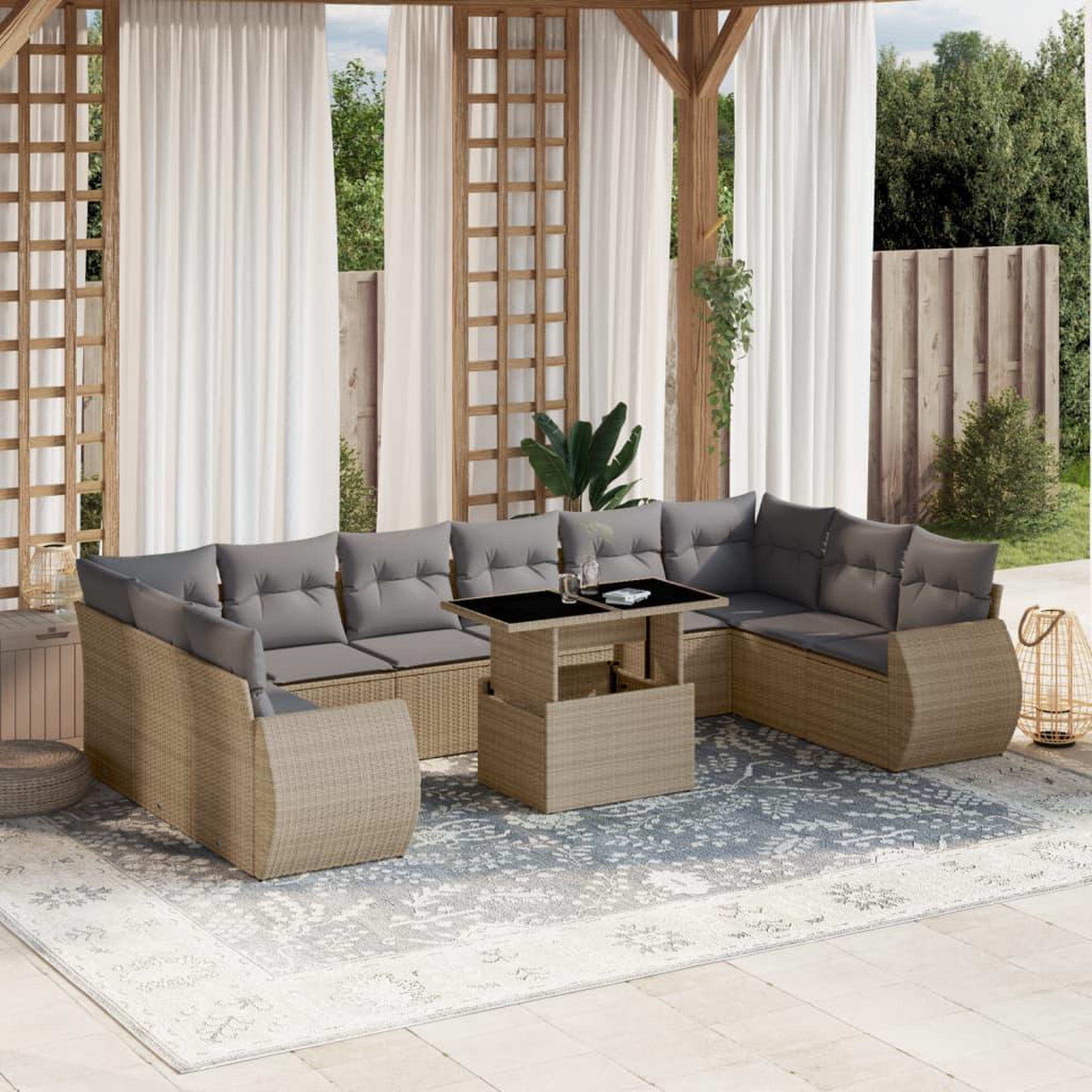 Voir la diapositive 1 : VIDAXL Salon de jardin 11 pcs avec coussins beige resine tressee