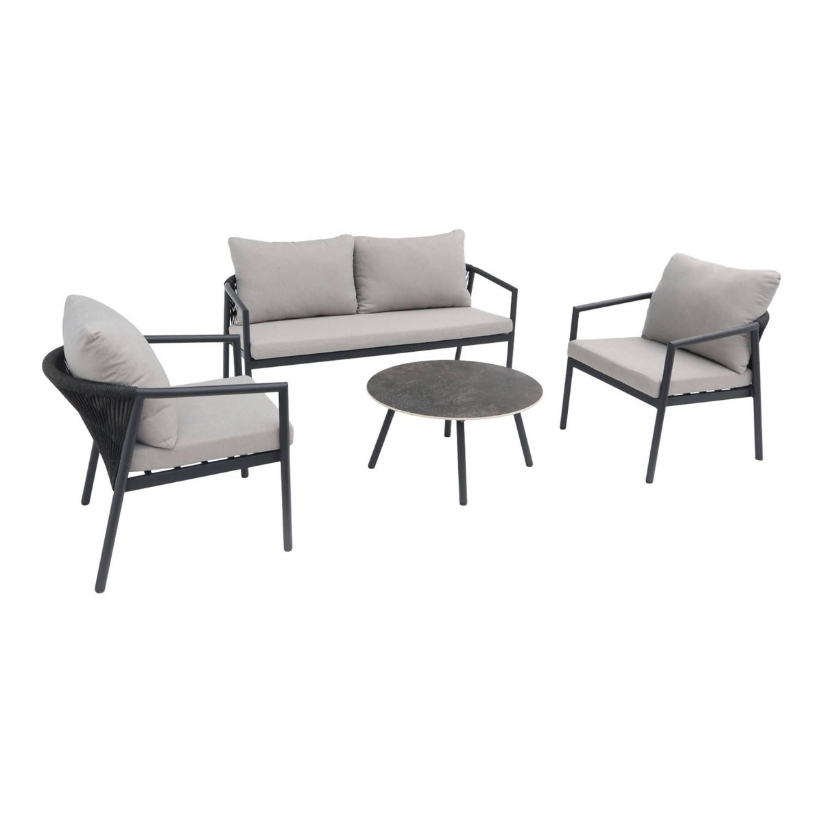 SWEEEK Salon de jardin aluminium et cordes 4 places gris - Korava