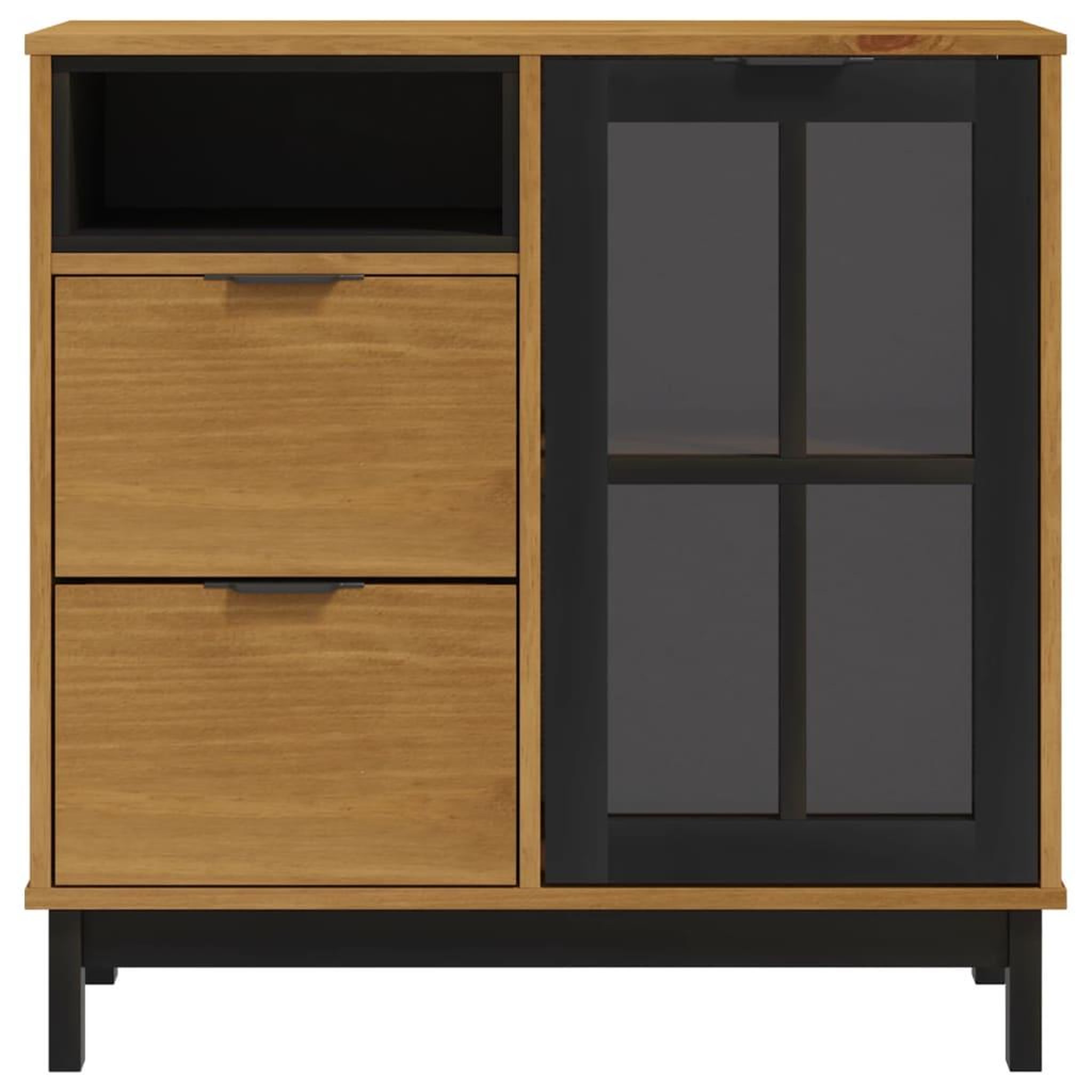 Voir la diapositive 5 : VIDAXL Buffet avec porte vitree flam 80x40x80 cm bois massif de pin
