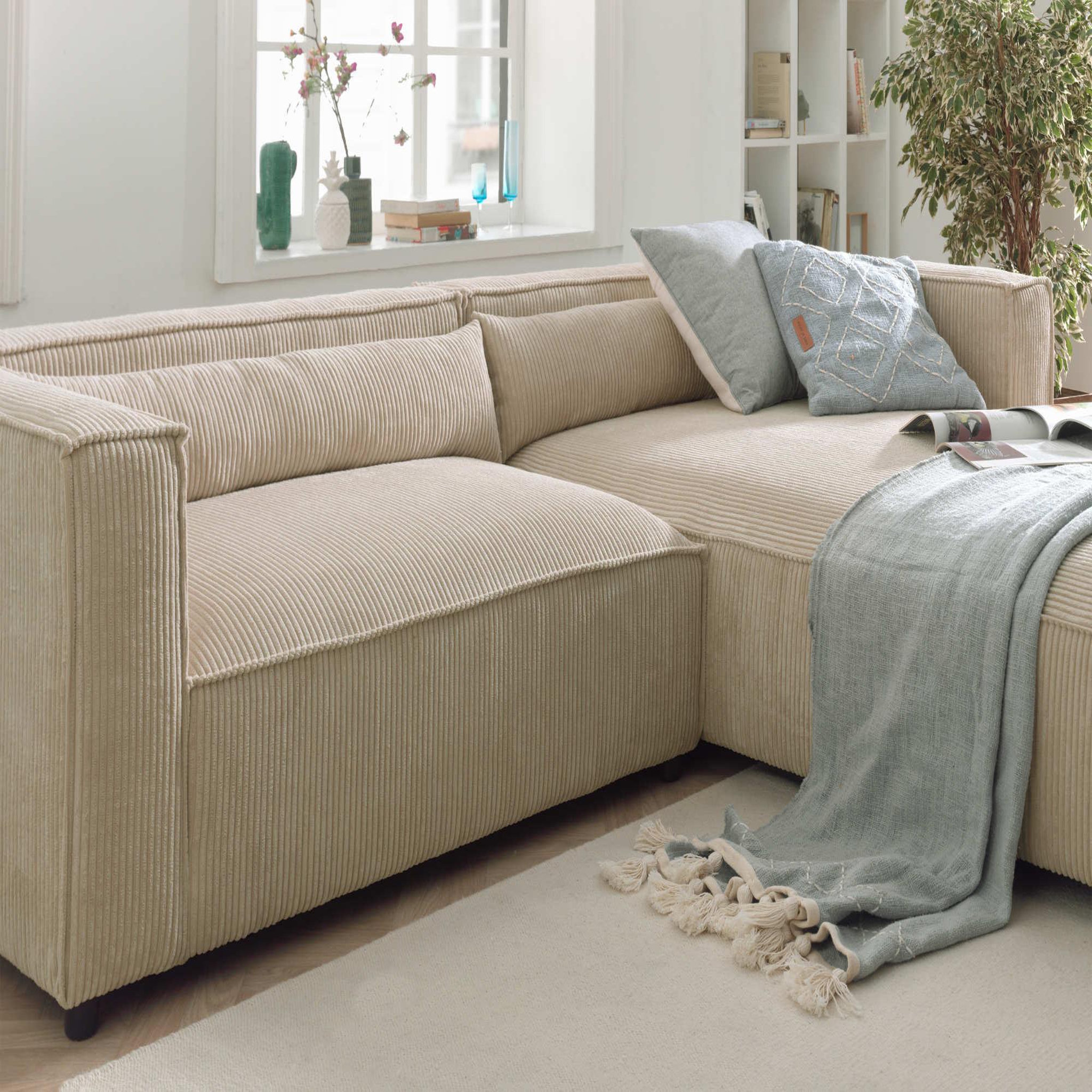 Voir la diapositive 5 : BEST MOBILIER Ela - canapé d'angle droit 4 places - en velours côtelé - style contemporain