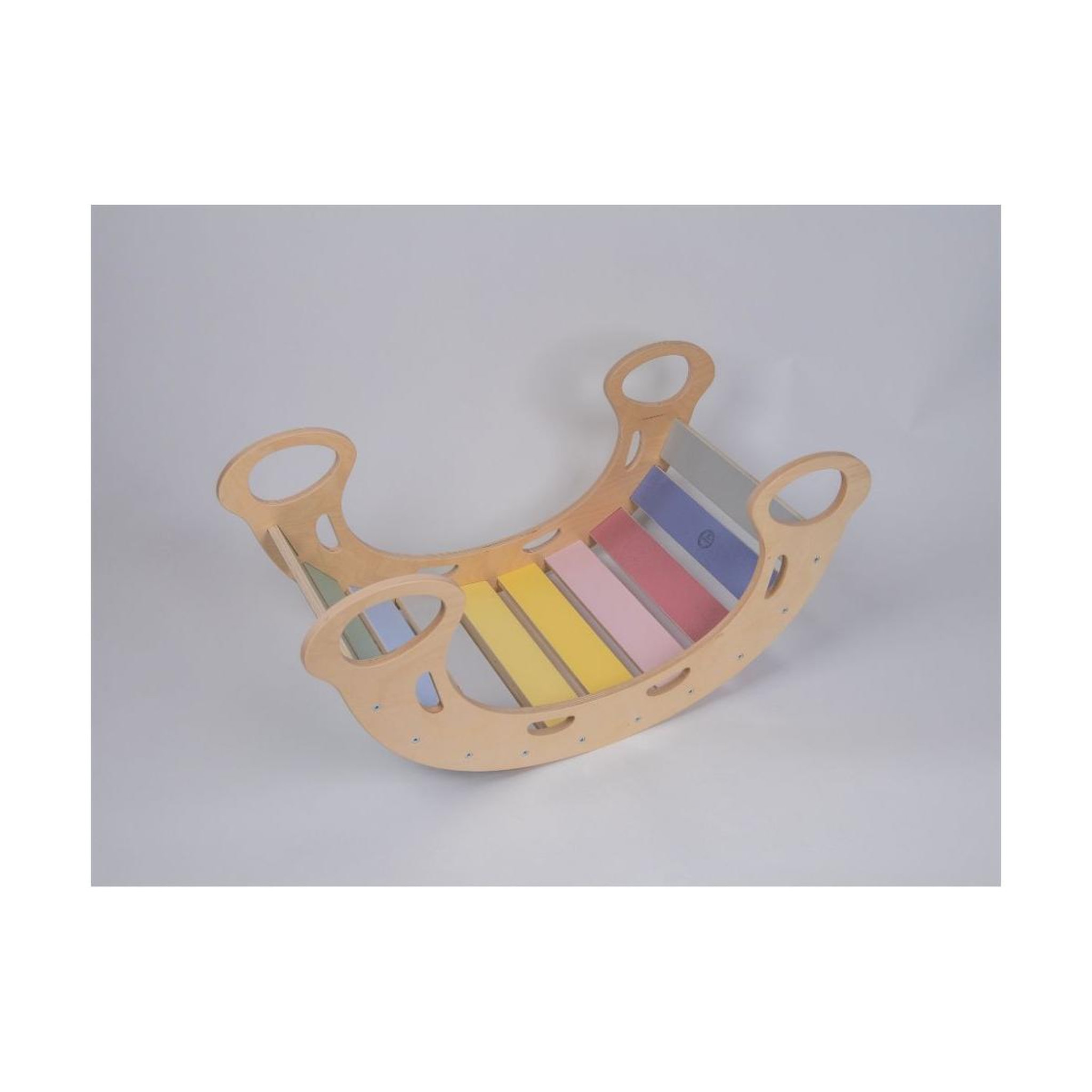 Voir la diapositive 2 : ELINELI Balançoire Montessori bois PRO 5en1 pastel