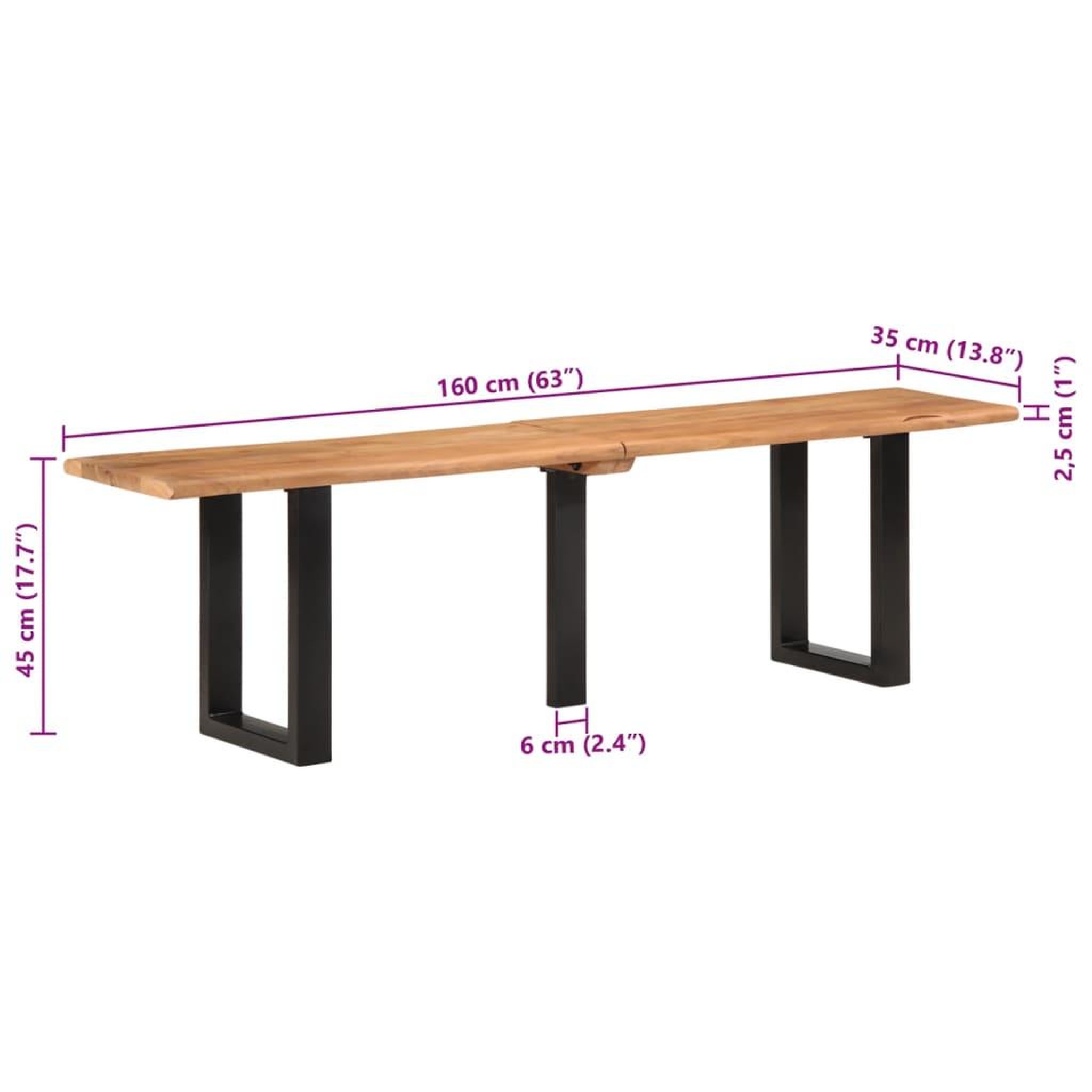 Voir la diapositive 6 : VIDAXL Banc 160 cm bois d'acacia massif et acier