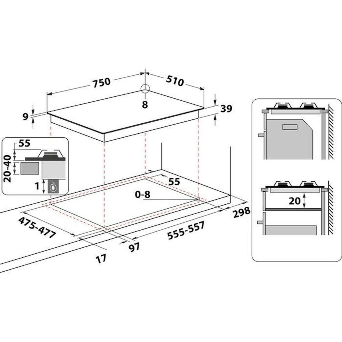 HOTPOINT Plaque gaz 5 foyers 10,5kW 75x51 cm inox – Hotpoint PNN751IX