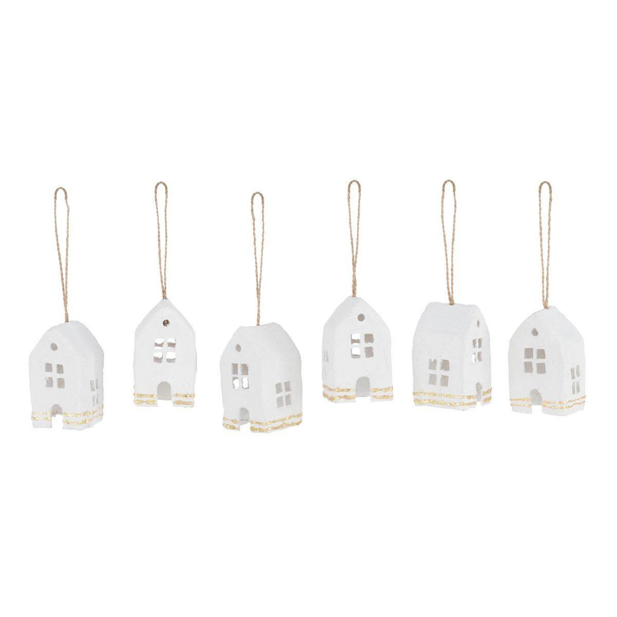 J-LINE Lot de 6 sujets de noël  maison  15cm blanc & or